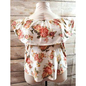 La Vie 89 Orange Floral Ruffled Off-Shoulder Top (XL)